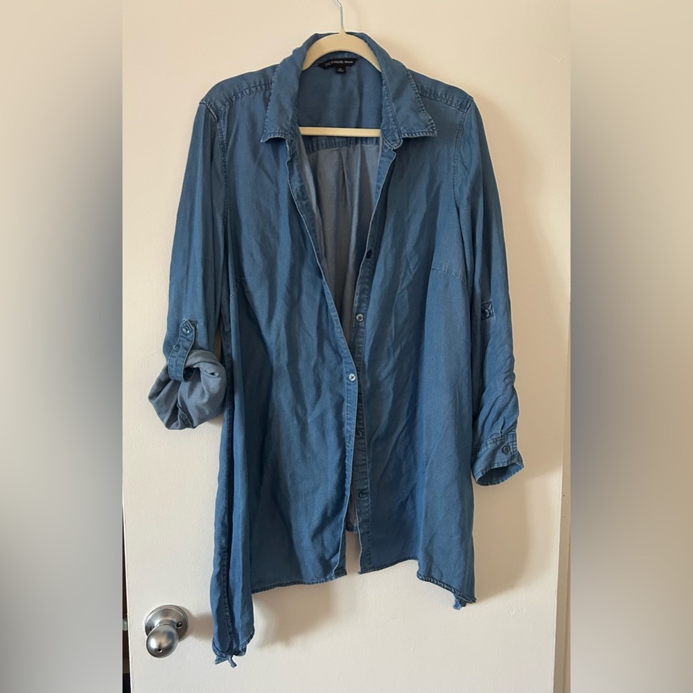 Zac & Rachel Light Blue Faux Denim Button Down Shirt Jacket - 1X - Side Split
